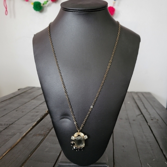 J. Crew Jewelry - J.Crew Gold Chain Long Necklace Rhinestone Charm Pendant Black Clear